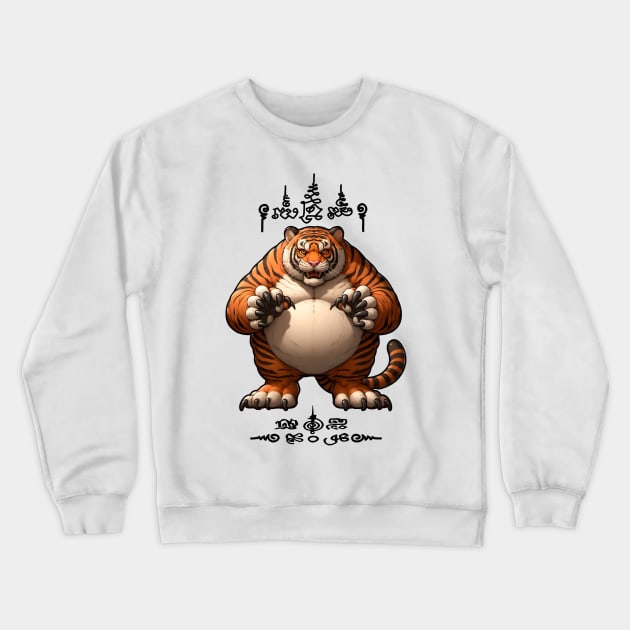 Thai Tattoo Parody "Sak Yant Tiger" Crewneck Sweatshirt by Rawlifegraphic